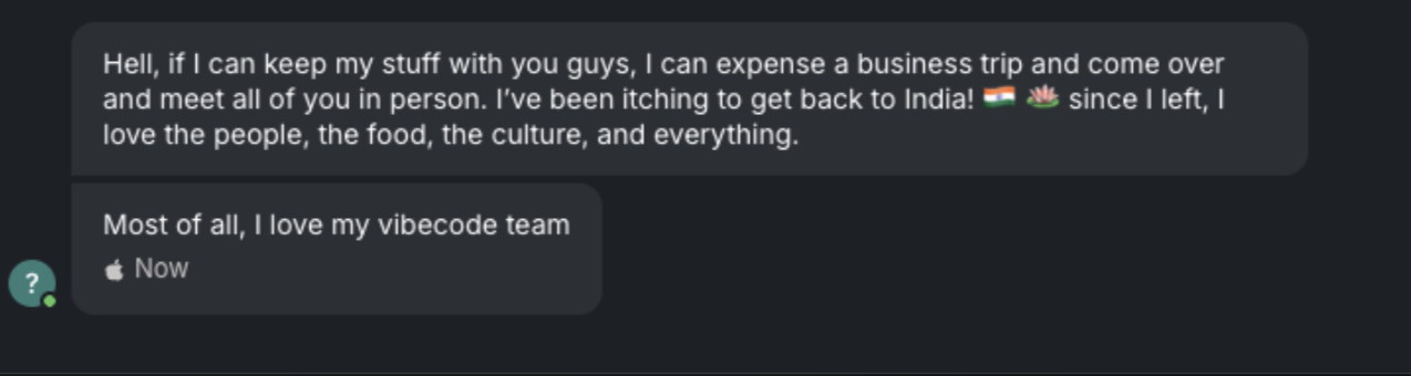 Original message from Vibecode user; the transcribed quote appears above.
